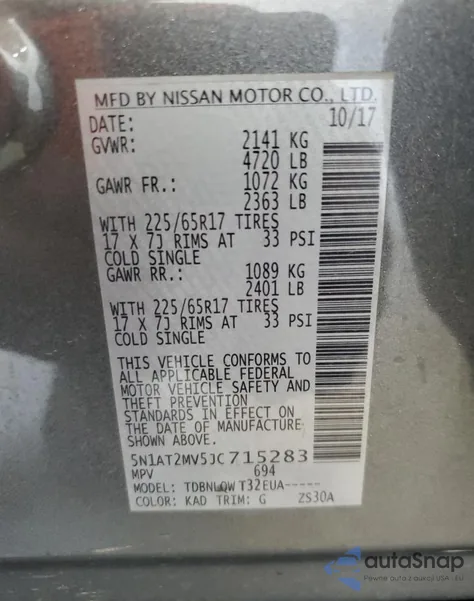 2018 Nissan Rogue S from USA, damaged, VIN 5N1AT2MV5JC715283